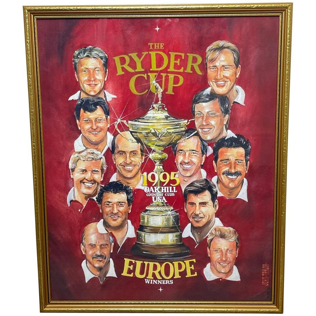 THE RIDER CUP 1995: Year: 20th century Size/Dimensions: 53.75cm x 43.5cm x 1.5cm Medium: Watercolour Artist: John Taylor Description: 1 Beautiful Sporting Watercolor Painting Renowned Golf Tournament 1995 Ryder Cup Winni