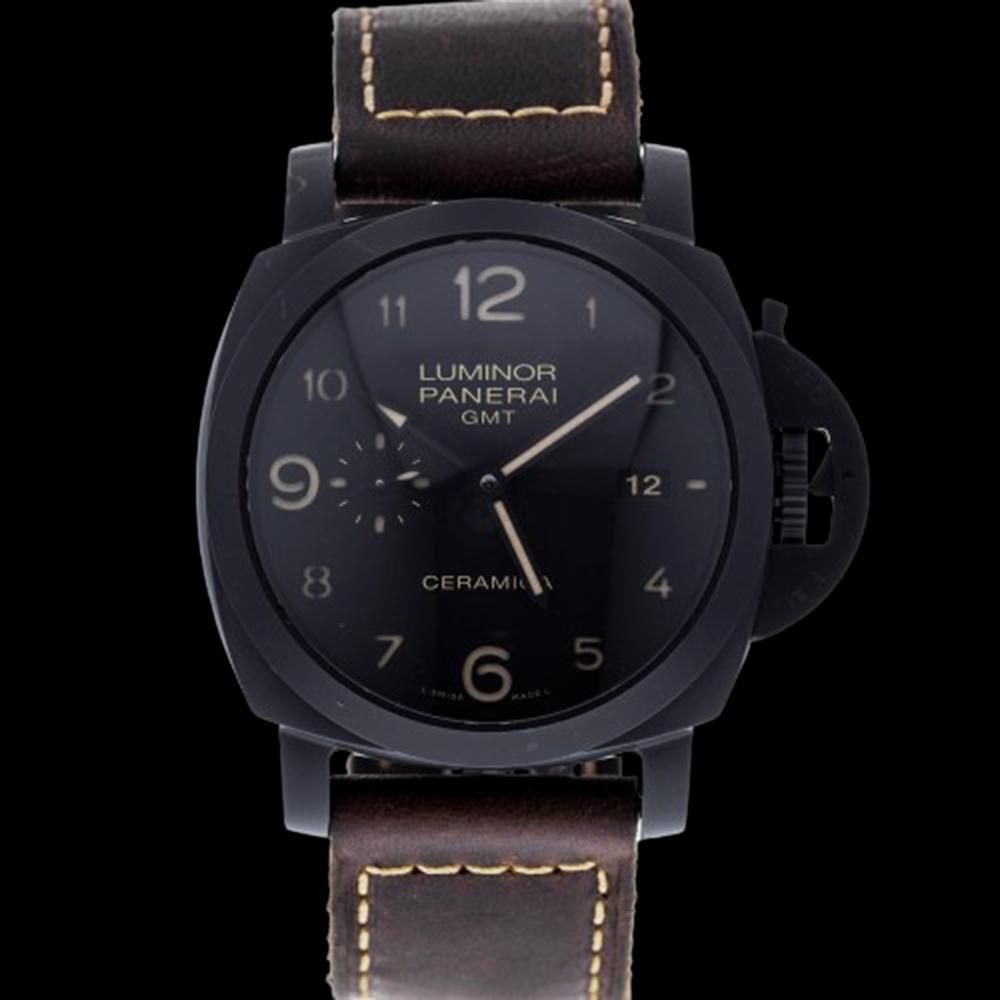 PANERAI LUMINOR 1950: Brand: PANERAI Model: Luminor 1950 Case Size: 44mm Movement: Automatic Material: Ceramic Band Material: Leather Box: Yes Papers: Yes