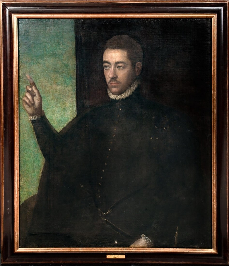 PORTRAIT F COSIMO I DE' MEDICI OIL PAINTING: Year: 16th century Size: 43" x 36" Medium: Oil Description: Large oil on canvas picture of Cosimo I de' Medici by an Italian Old Master from the 16th century. Half-length portrait of the Italian Duke,