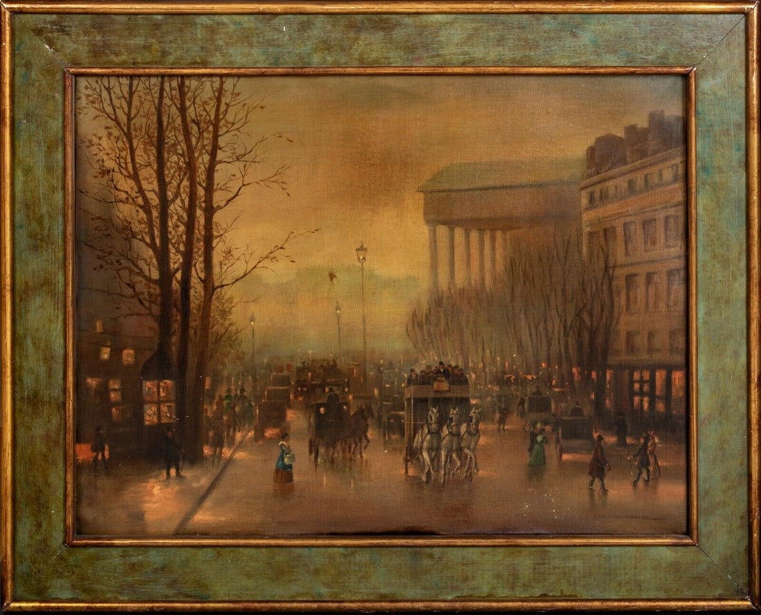 THE PANTH ÉON, PARIS AT EVENING OIL PAINTING: Year: 20th century Size: 35" x 28" Medium: Oil Description: Edouard Cortes' oil on canvas from the early 20th century depicts a nighttime street scene near the Pantheon in Paris. Large, excellent exam