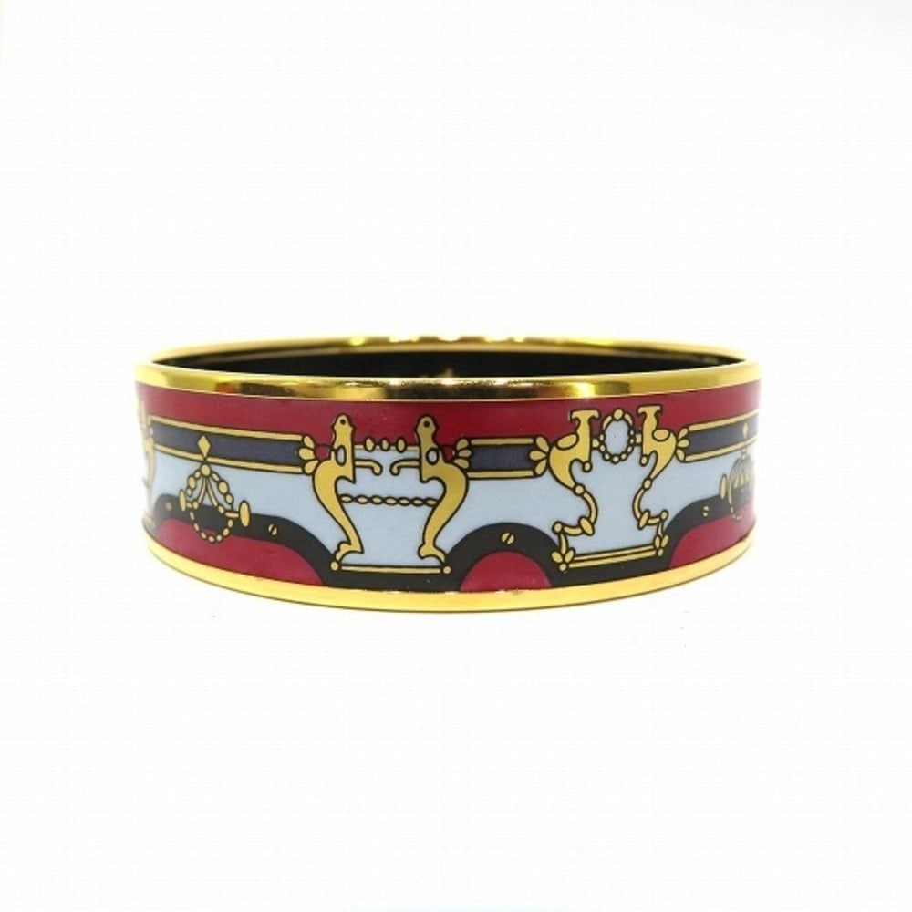 HERMES ENAMEL GM BANGLE BRACELET: Brand: Hermes Type: Bangle Material: Cloisonné/enamel, Metal Length: 22.8cm / 8.97'' Width: 1.9cm / 0.74'' Accessories: Box