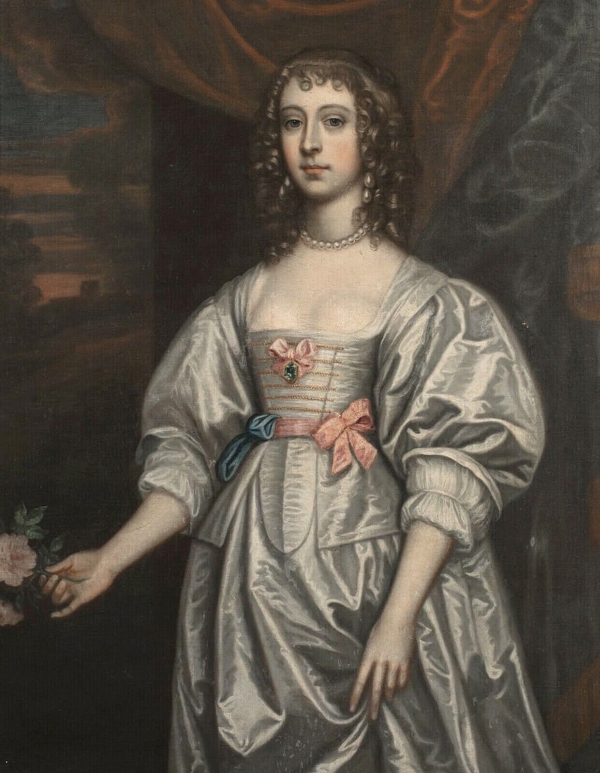 PORTRAIT OF A LADY OIL PAINTING: Year: 18th century Size: 130cm x 100cm Medium: Oil Description: Large oil on canvas picture by an English Old Master artist of a woman known as Frances Bard (1646–1722), mistress of Prince Rupert of