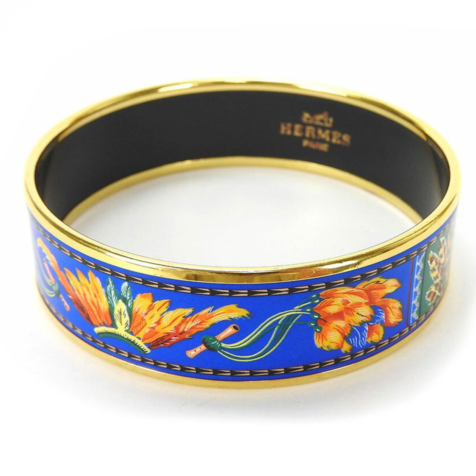 HERMES FEATHER PATTERN BANGLE BRACELET: Brand: Hermes Type: Bangle Material: Cloisonné/enamel, Metal Length: 21cm / 8.26''