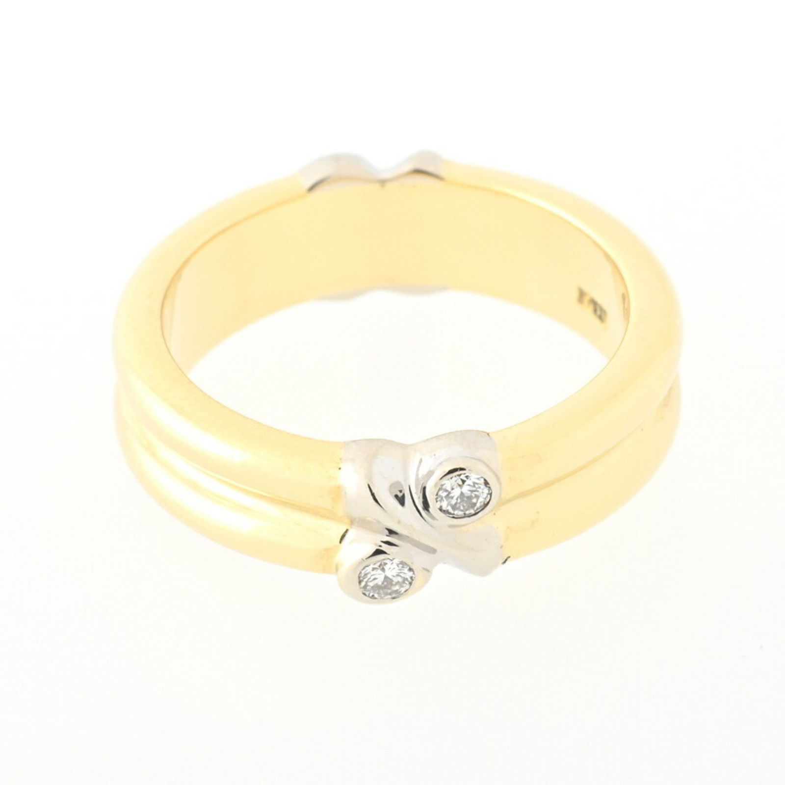 TIFFANY SIGNATURE DIAMOND 18K WHITE & YELLOW GOLD RING: Brand: Tiffany & Co. Type: Band ring Material: 18K White & Yellow Gold Stone: Diamond Other Size: 7 Width: 5mm / 0.2'' Weight: 5.8g / 0.2oz.