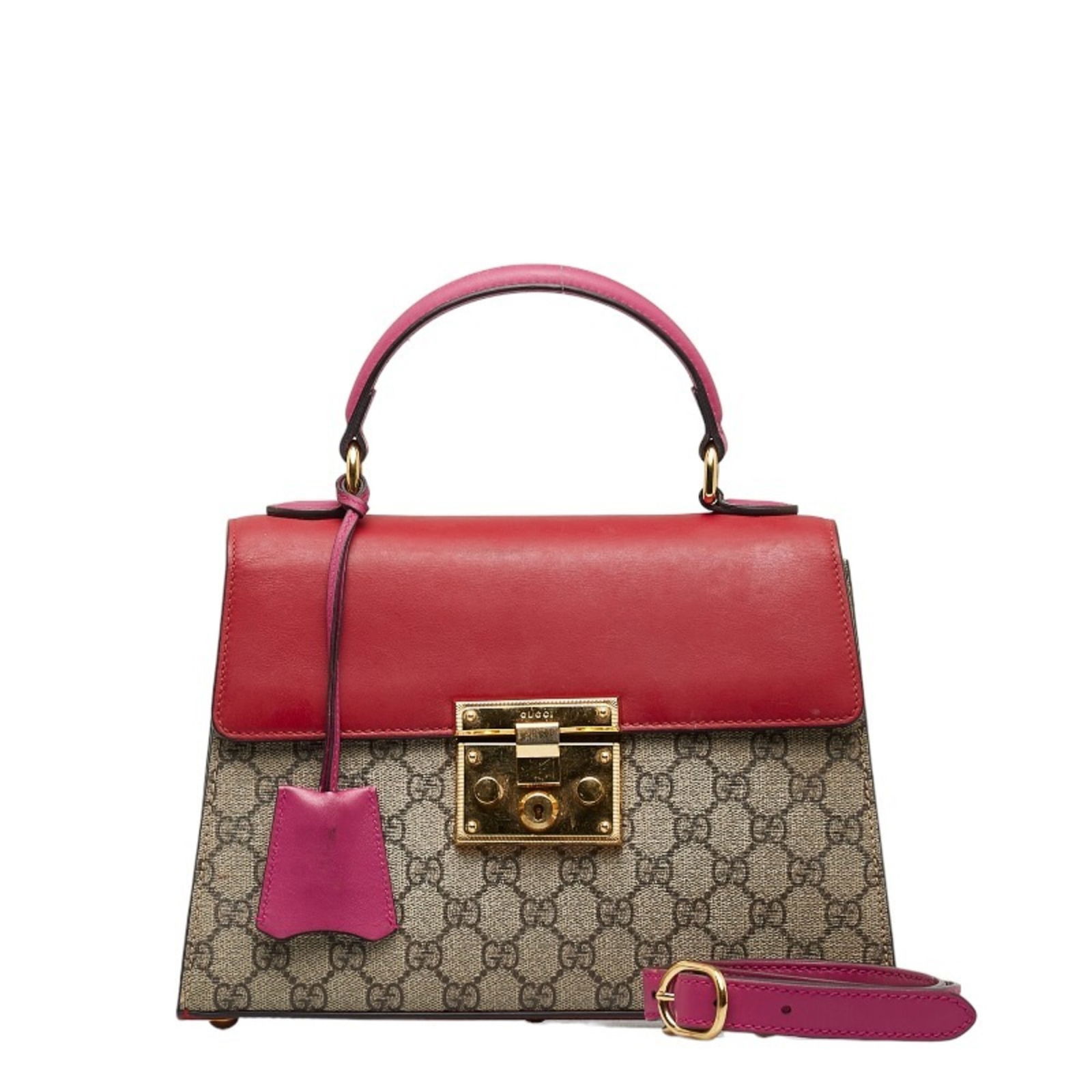 Gucci GG Supreme Padlock Handbag: Gucci GG Supreme Padlock Handbag Brand: Gucci Line: Padlock Model: 453188 Type: Handbag, Shoulder bag, Tote bag Material: PVC Leather Color: Beige, Red color Gender: Women
