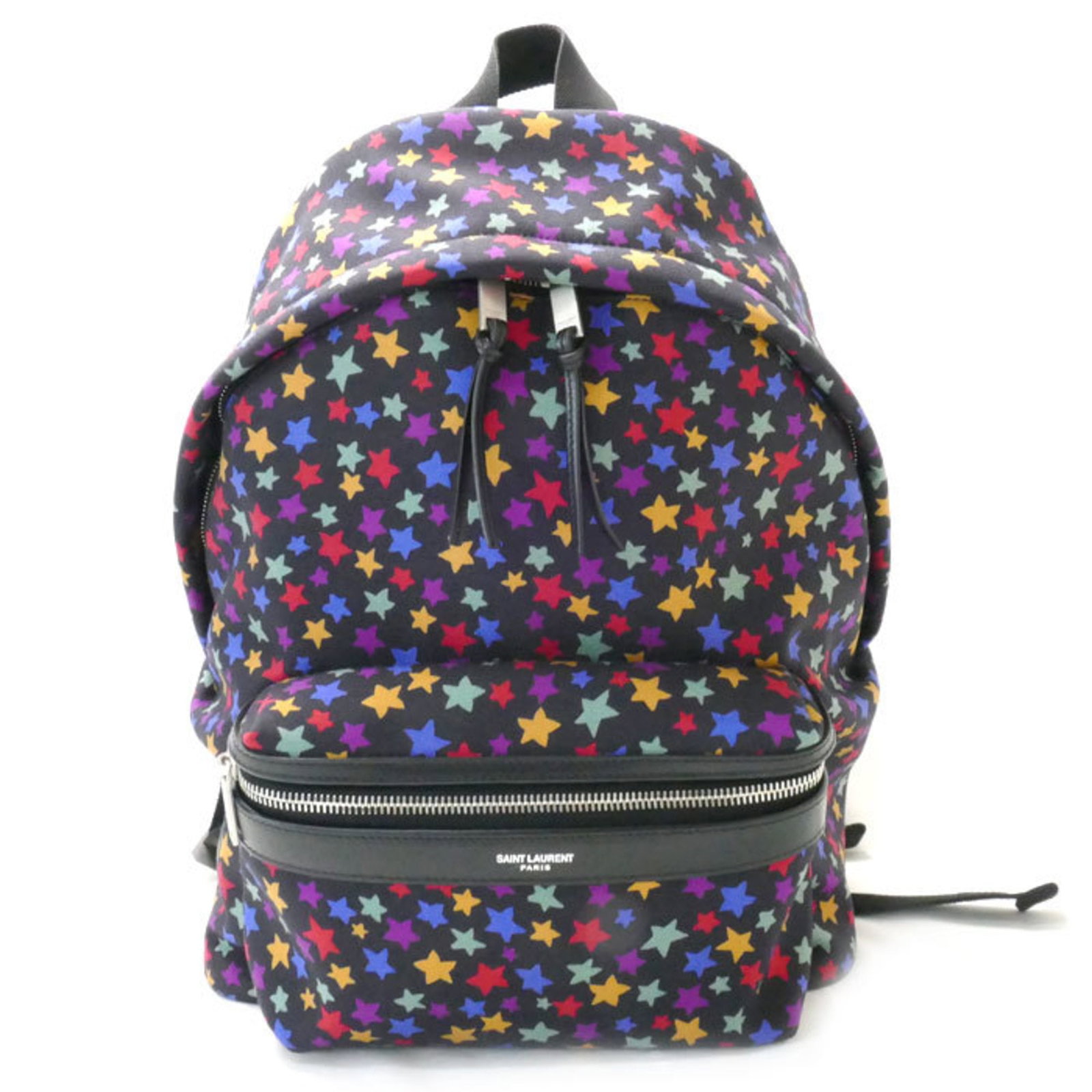 Saint Laurent Star: Saint Laurent Star Brand: Saint Laurent Country of Origin: France Type: Backpack Material: Canvas Leather Color: Black, Multi-color Closure: Zipper Gender: Women Size (H