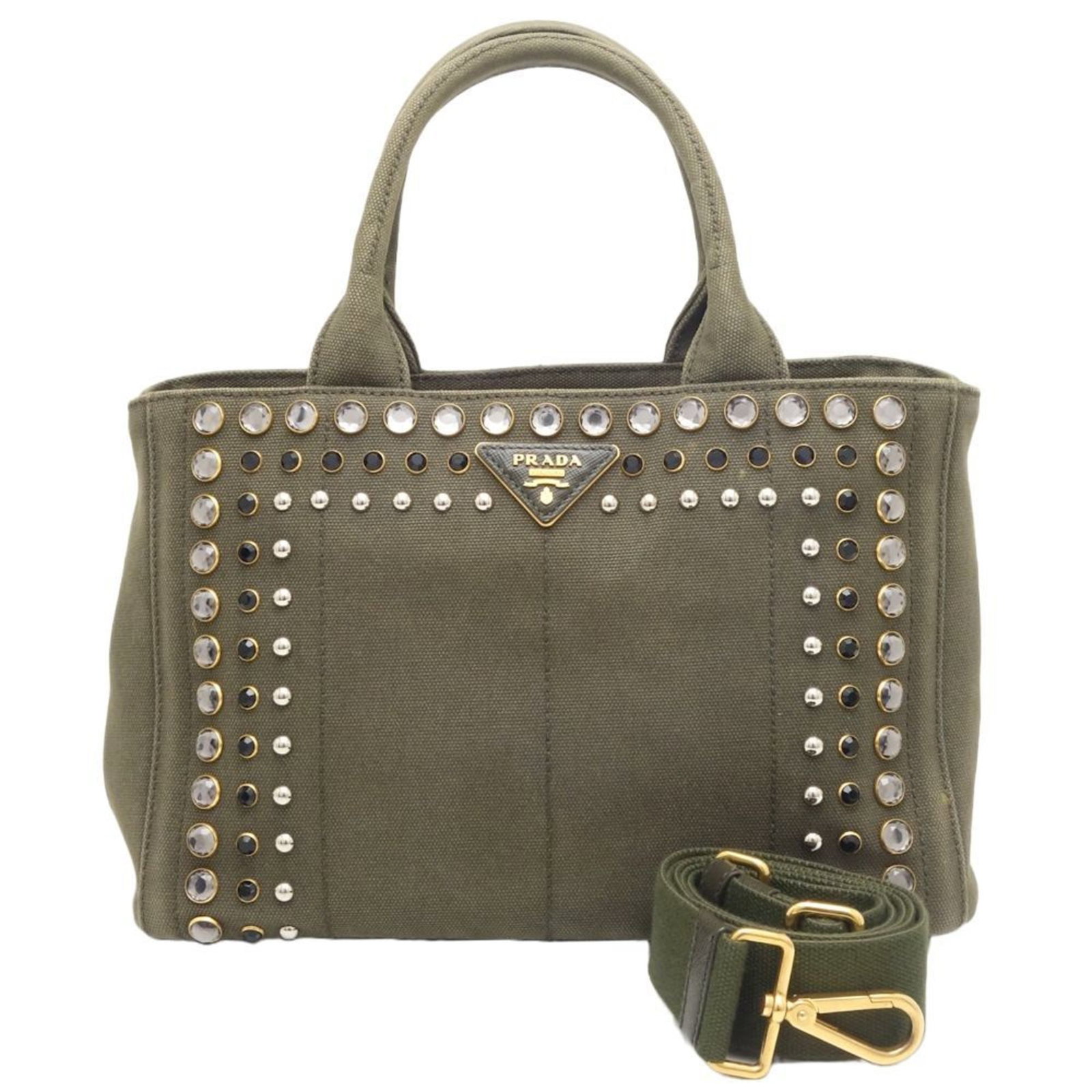Prada Canapa Bijou Tote Bag: Prada Canapa Bijou Tote Bag Brand: Prada Type: Tote bag Material: Canvas Color: Khaki Gender: Women Size (HxWxD): 19cm x 29cm / 7.48'' x 11.41'' Strap Length: 126cm / 49.6'' Acce
