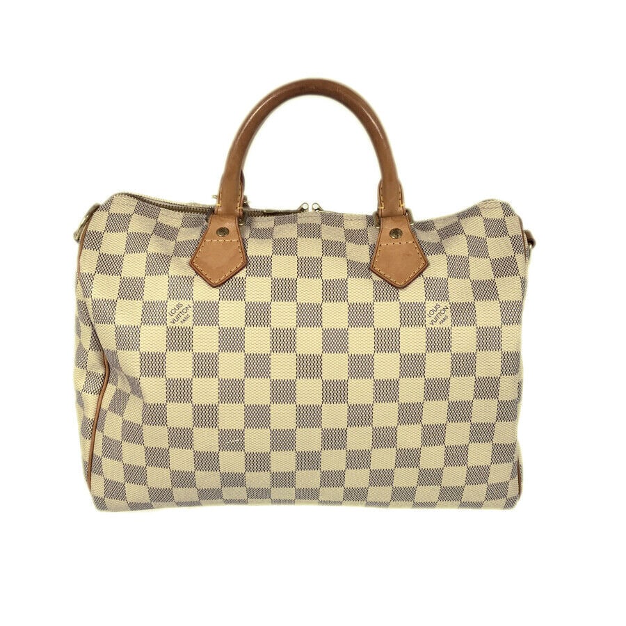Louis Vuitton Damier Azur Speedy Bandouliere: Louis Vuitton Damier Azur Speedy Bandouliere Condition: Pre-owned Consignor Notes: ?Fair+ : Used with some noticeable scratches and/or stains. ksa-2105015291554? Material: PVC Color: White Bag Length: