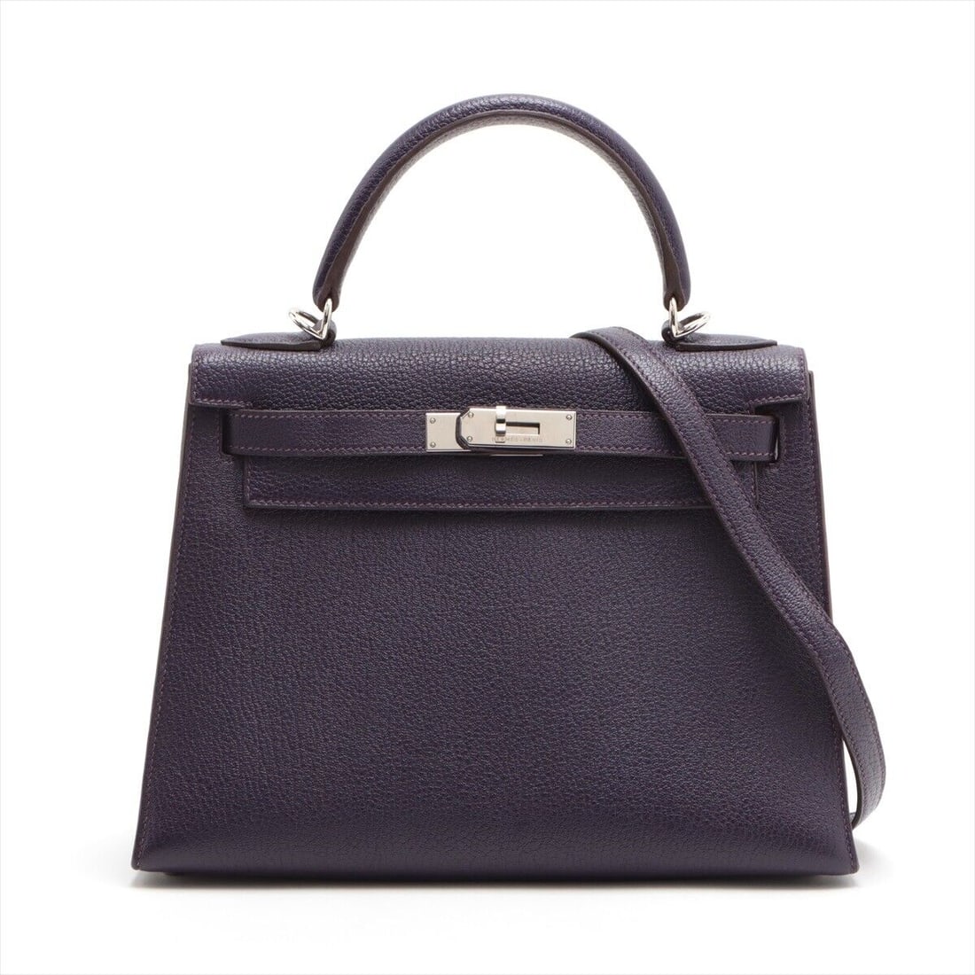 Hermes Kelly 28 Chevre Cassis SilverMetal: Hermes Kelly 28 Chevre Cassis SilverMetal Condition: Pre-owned Consignor Notes: ?Good : Used with a few stains and/or scratches. A2525609? Brand: Hermes Exterior Material: Leather Style: Top Handle Ba