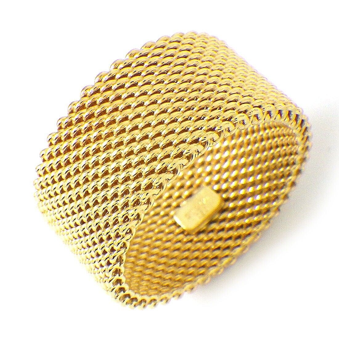 TIFFANY & CO. SOMERSET MESH 18K YELLOW GOLD RING: Brand: Tiffany & Co. Type: Ring Material: 18K Yellow Gold Ring Size: 5.75 (US) Ring Width: 0.37" / 9.5mm Weight: 7.6 grams Accessories: Box