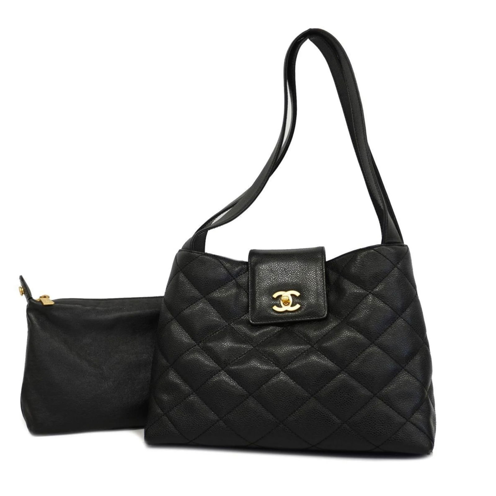 Chanel Shoulder Bag: Brand: Chanel Material: Caviar leather Color: Black Size: 21cm x 29cm x 9.5cm / 8.26'' x 11.41'' x 3.74'' Accessories: None
