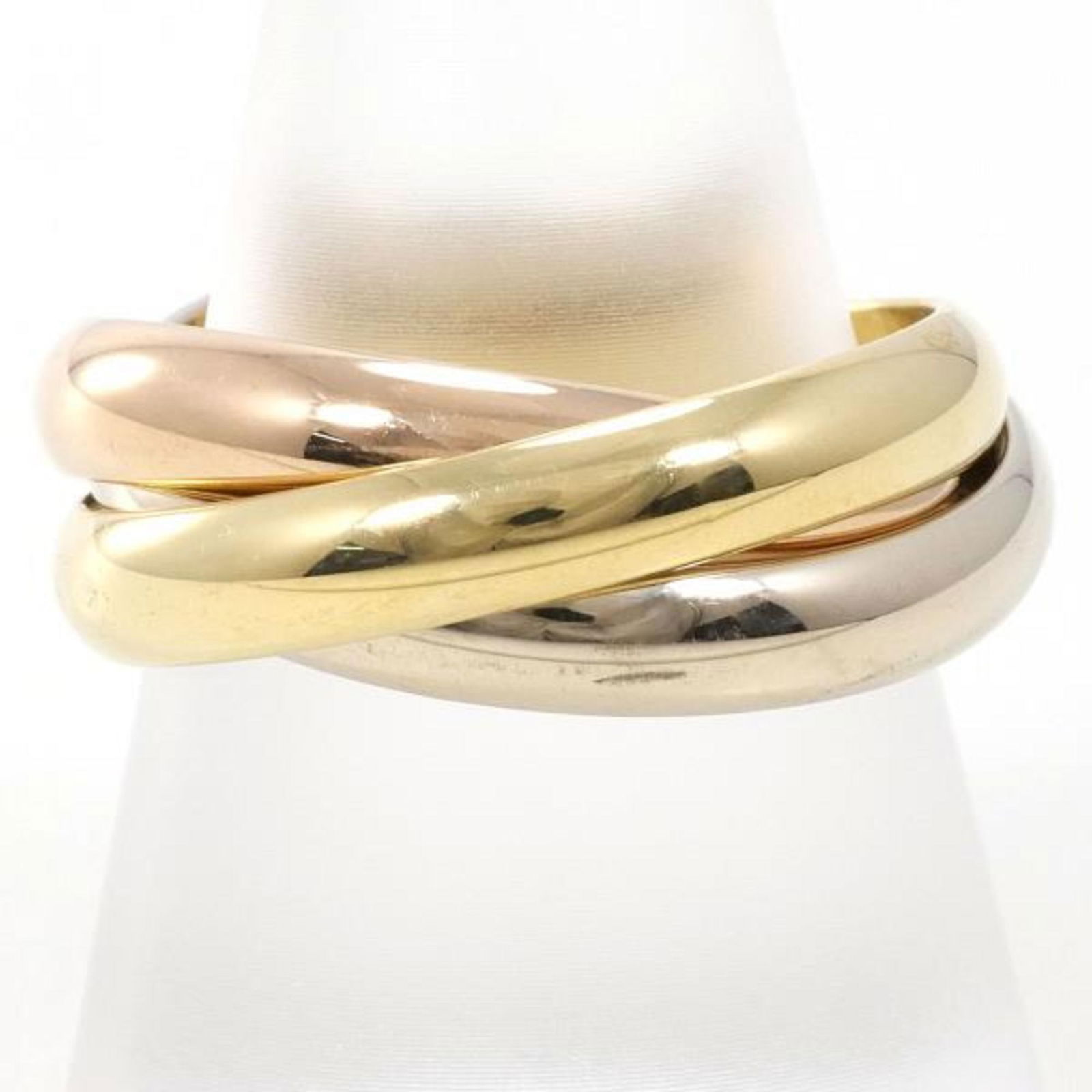 CARTIER TRINITY K18YGWGPG RING: CARTIER Trinity K18YGWGPG Ring Brand: Cartier Type: Band ring Material: Yellow gold (18K) Color: Yellow Size: 7.5-7.75 Accessories: None Accessories Notice: When purchasing pre-owned good