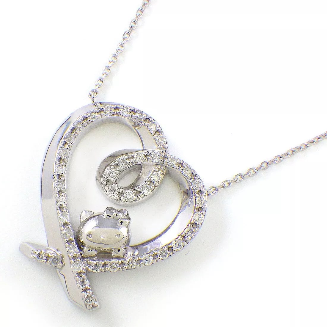 FINE JEWELRY NECKLACE SANRIO HELLO KITTY HEART MOTIF DIAMOND: Fine Jewelry Necklace Sanrio Hello Kitty Heart Motif Diamond Brand: Fine Jewelry Type: Necklace Material: PT900 Platinum, PT850 Platinum Color: None Size: Chain Length(Maximum): 18.30"(inches) / 4