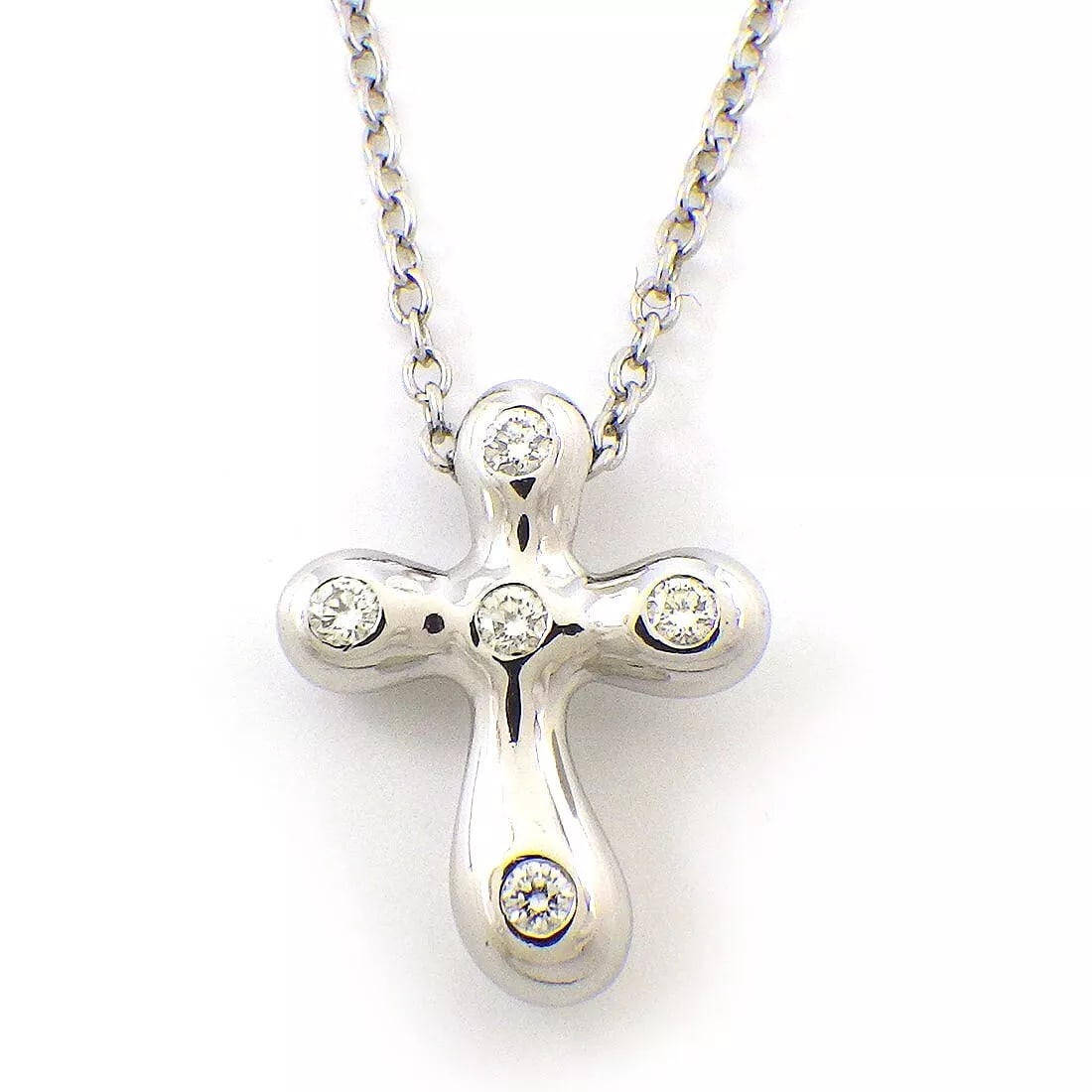 Tiffany & Co. Necklace Small Cross Dots: Tiffany & Co. Necklace Small Cross Dots Brand: Tiffany & Co. Type: Necklace Material: PT950 Platinum, (Clasp pull ring part 750 YG) Color: None Size: Chain Length : 16.69"(inches) / 42.4cm, Motif Size