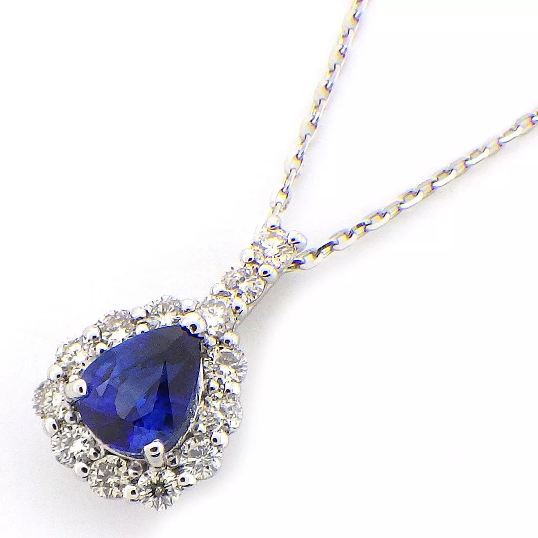 Fine Jewelry Necklace Drop Oval Cut Sapphire Diamond: Fine Jewelry Necklace Drop Oval Cut Sapphire Diamond Brand: Fine Jewelry Type: Necklace Material: PT900 Platinum Color: None Size: Chain Length(Maximum): 17.63"(inches) / 44.8cm Accessories: None