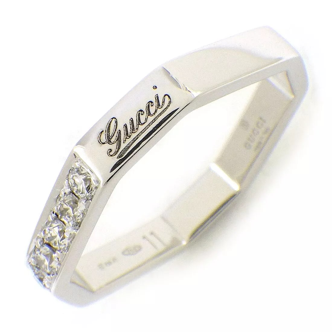 GUCCI Ring Octagonal Square Logo Diamond: GUCCI Ring Octagonal Square Logo Diamond Brand: GUCCI Type: Ring Material: 750(18K) White Gold Color: None Size: 6.5 Accessories: None Accessories Notice: When purchasing pre-owned goods,
