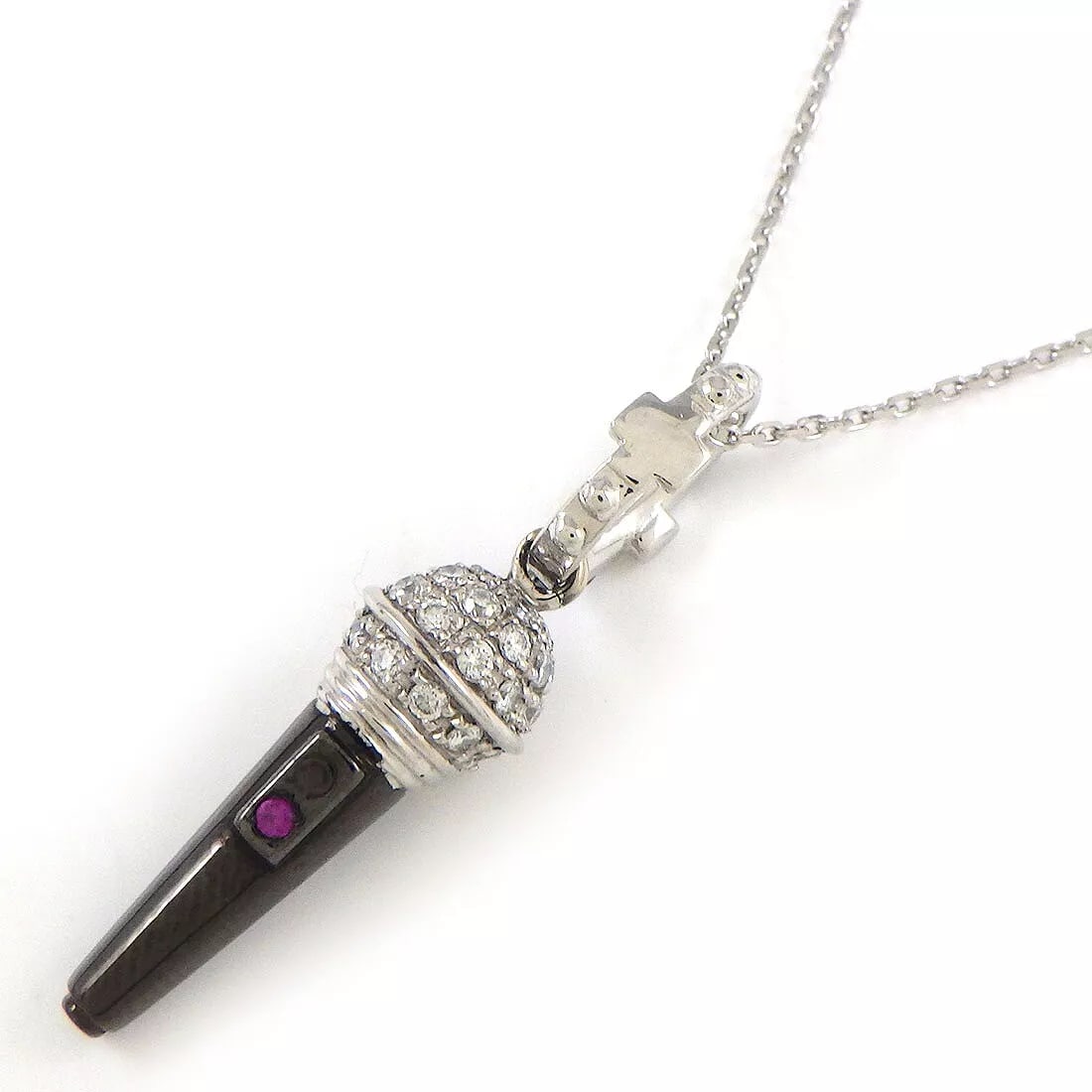 Fine Jewelry Necklace Microphone Ruby Diamond: Fine Jewelry Necklace Microphone Ruby Diamond Brand: Fine Jewelry Type: Necklace Material: 750(18K) White Gold Color: None Size: Chain Length : 17.71"(inches) / 45.0cm Accessories: None A