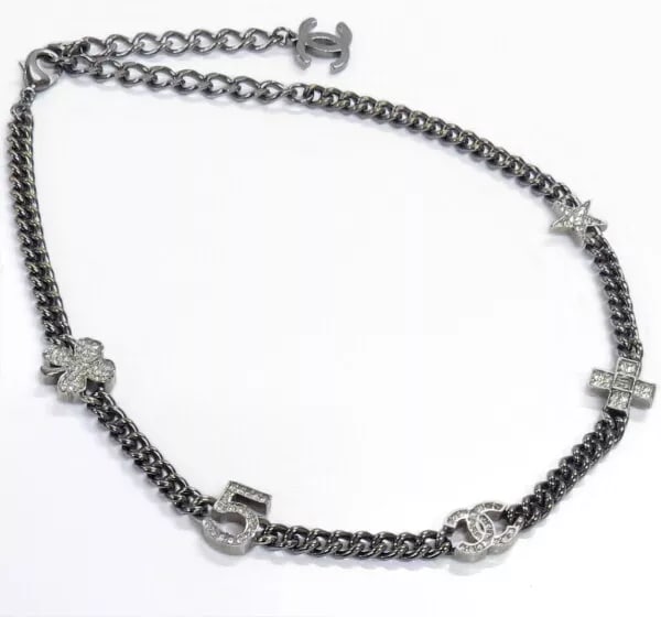 CHANEL COCO MARK CROSS C MARK NECKLACE: CHANEL Coco Mark Cross C Mark Necklace Brand: Chanel Type: Necklace Material: Gunmetal rhinestone Color: None Size: approx. 44cm Accessories: None Accessories Notice: When purchasing pre-
