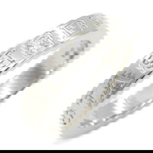 BVLGARI DOUBLE LOGO DIAMOND RING: BVLGARI double logo diamond ring Brand: Bvlgari Type: Band ring Material: White gold Color: Other Size: 5.25 Accessories: None Accessories Notice: When purchasing pre-owned goods, please