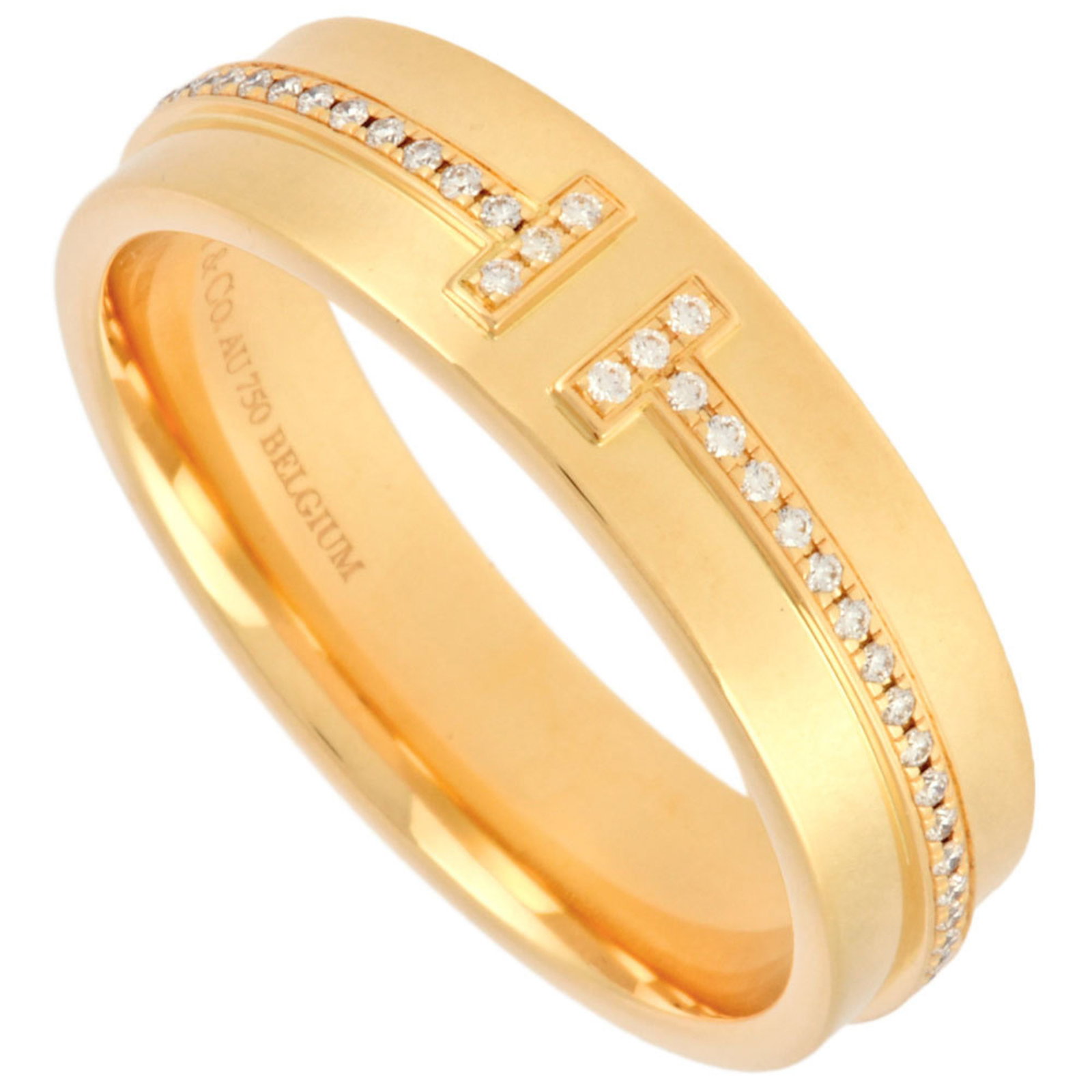 TIFFANY & CO T TWO NARROW RING, DIAMOND: Tiffany & Co T TWO Narrow Ring, Diamond Brand: Tiffany Type: Band ring Material: Yellow gold (18K) Color: None Size: 7.5 Accessories: None Accessories Notice: When purchasing pre-owned go