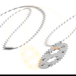 HERMES SHANE DUNKLE PM NECKLACE: HERMES Shane Dunkle PM Necklace Brand: Hermes Type: Necklace Material: Swift leather Color: Brown, Cream Size: Neck Circumference; 45 cm / 17.71'', Pendant Size; 55mm x 35mm / 2.16'' x