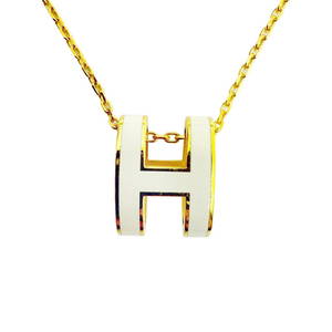 HERMES POP ASH NECKLACE H METAL IVORY WHITE WOMEN'S