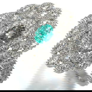 PARAIBA TOURMALINE DIAMOND RING: Paraiba Tourmaline Diamond Ring Brand: Unbranded Type: Ring Material: 950/Platinum Color: None Size: 6 - 6.25 Accessories: None Accessories Notice: When purchasing pre-owned goods, please