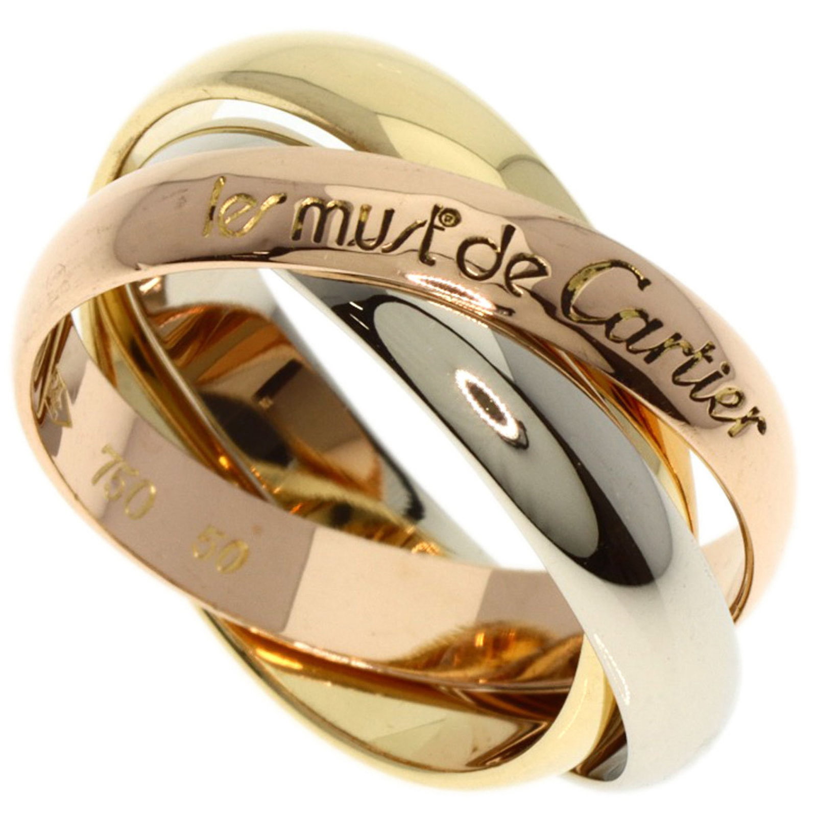 CARTIER TRINITY RING, K18 YELLOW GOLD/K18WG: CARTIER Trinity Ring, K18 Yellow Gold/K18WG Brand: Cartier Type: Band ring Material: Pink gold (18K), White gold (18K), Yellow gold (18K) Color: None Size: 5.25 Accessories: None Accessor