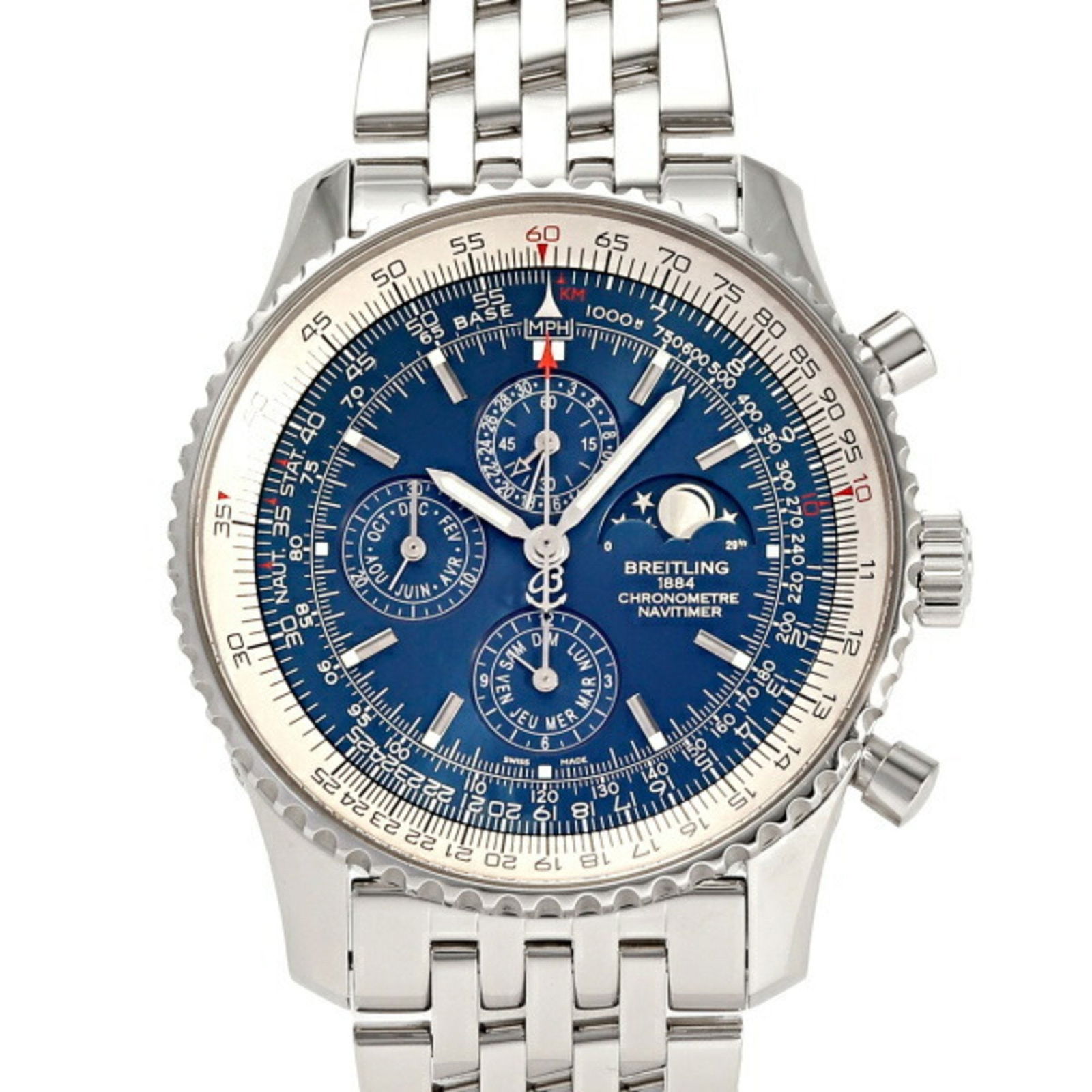 BREITLING NAVITIMER 1461 BLUE DIAL MEN'S WATCH: BREITLING Navitimer 1461 Blue Dial Men's Watch Brand: Breitling Type: Wristwatch Material: Stainless steel Color: Blue Size: Case Diameter 46mm / 1.81'' Accessories: None Accessories Noti
