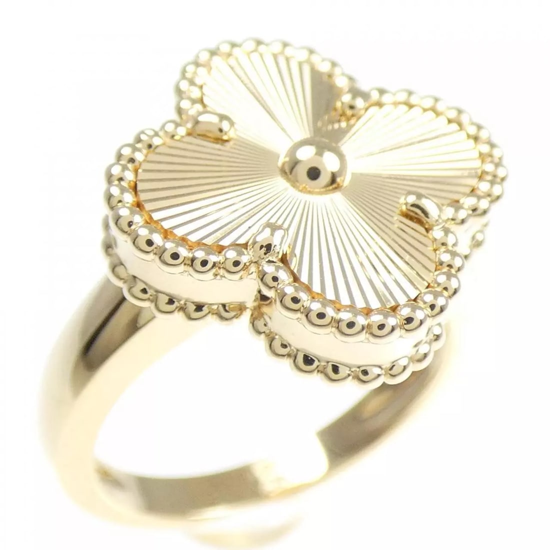 VAN CLEEF & ARPELS VINTAGE ALHAMBRA RING: Van Cleef & Arpels Vintage Alhambra Ring Brand: Van Cleef & Arpels Type: Ring Material: 750 Yellow Gold Color: None Size: 4.5-5 Accessories: None Accessories Notice: When purchasing pre-o