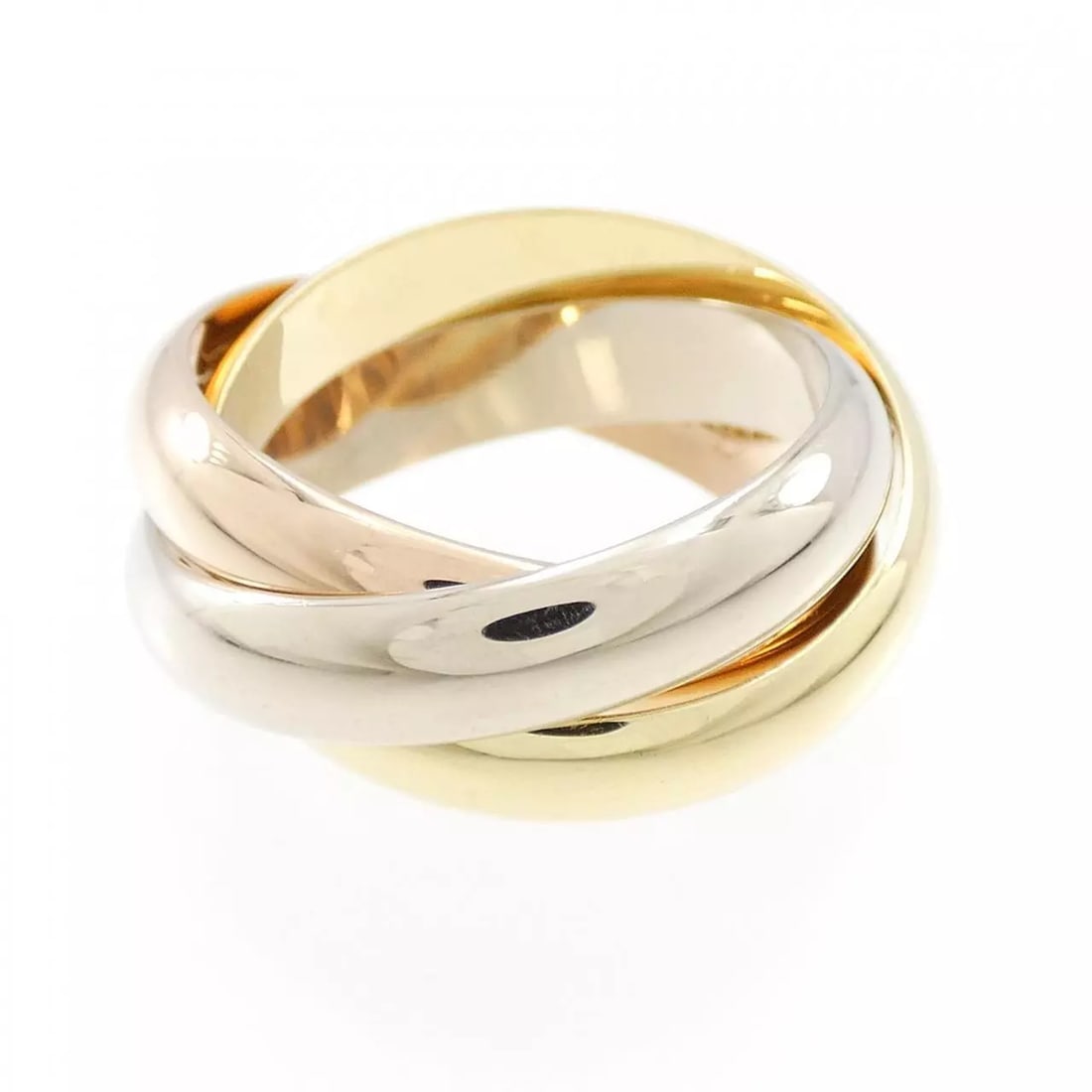 CARTIER TRINITY RING: Cartier Trinity Ring Brand: Cartier Type: Ring Material: 750 Yellow Gold 750 White Gold 750 Pink Gold Color: None Size: 5.5 Accessories: None Accessories Notice: When purchasing pre-owned