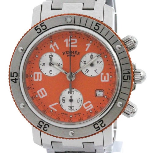 HERMES CLIPPER DIVER CHRONOGRAPH QUARTZ MENS WATCH: HERMES Clipper Diver Chronograph Quartz Mens Watch Brand: Hermes Type: Wristwatch Material: Stainless steel, Yellow gold (18K) Color: Orange Size: Case Diameter 40mm / 1.57'' Accessories: None