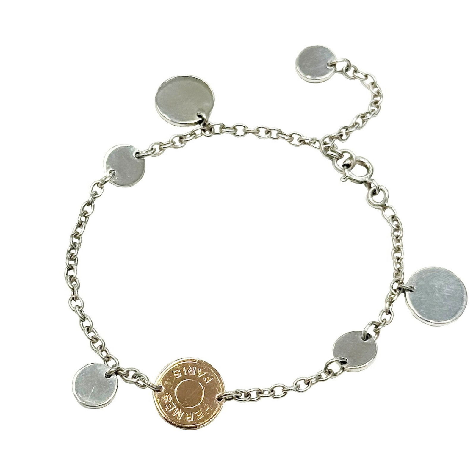 HERMES CONFETTI BRACELET K18PG: Hermes Confetti Bracelet K18PG Brand: Hermes Type: Charm bracelet Material: Pink gold, Silver 925 Color: Pink gold, Silver Size: Length 16cm - 19cm / 6.29'' - 7.48'' Accessories: None Acc