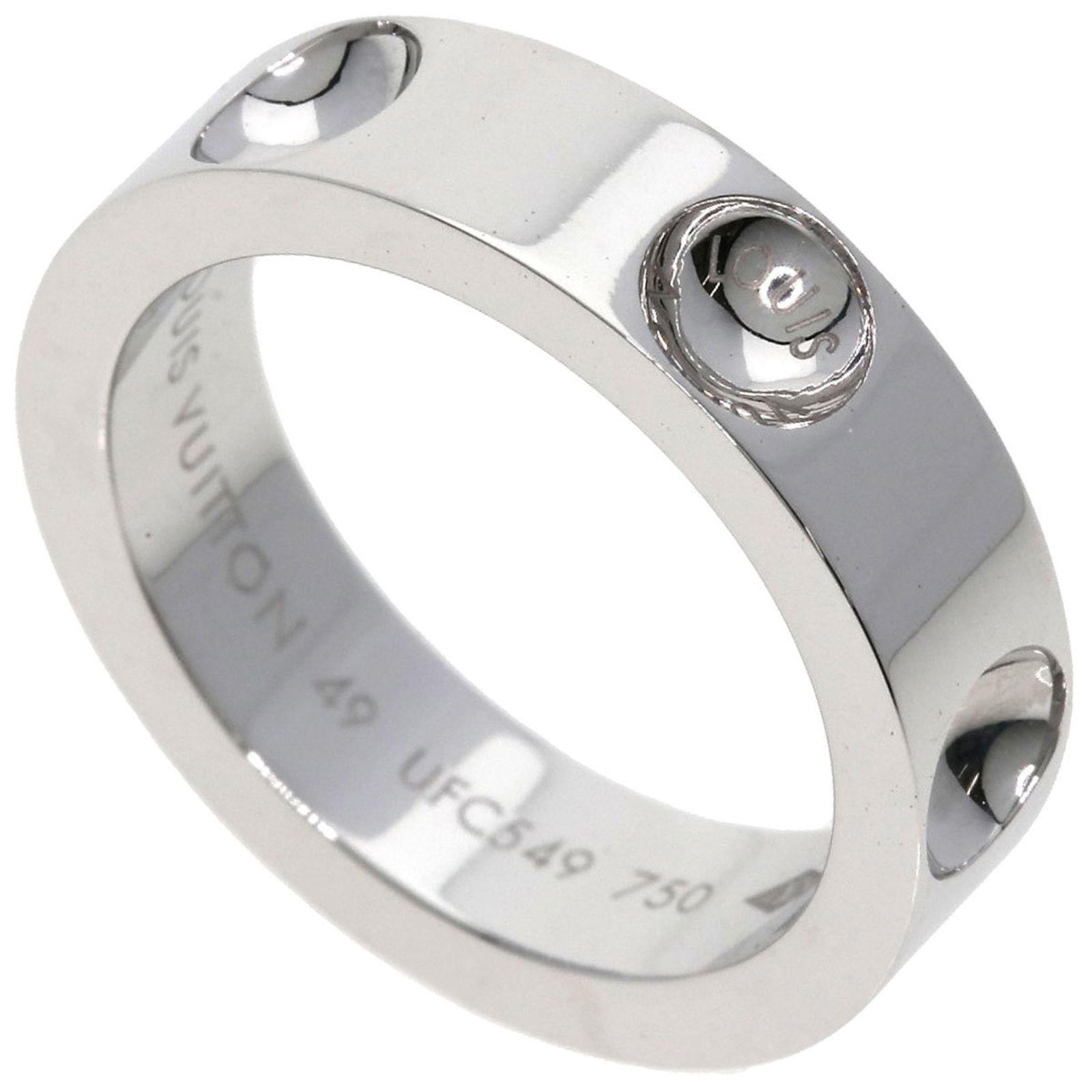 LOUIS VUITTON PETITE BOURG EMPREINTE RING: LOUIS VUITTON Petite Bourg Empreinte Ring Brand: Louis Vuitton Type: Band ring Material: White gold (18K) Color: None Size: 4.75 - 5 Accessories: None Accessories Notice: When purchasing
