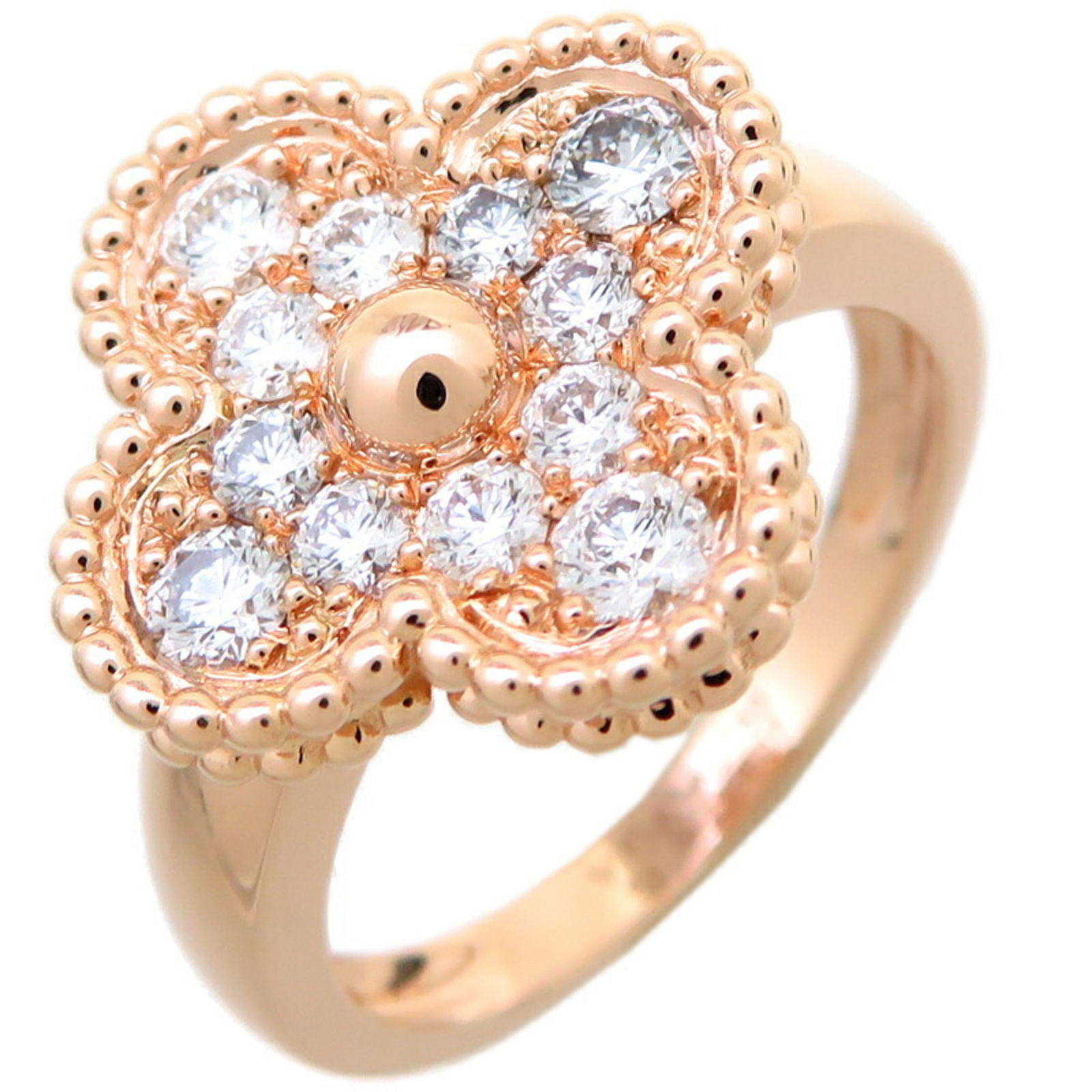 VAN CLEEF & ARPELS ALHAMBRA WOMEN'S RING: Van Cleef & Arpels Alhambra Women's Ring Brand: Van Cleef & Arpels Type: Band ring Material: Pink gold Color: Pink Size: 5.25 - 5.5 Accessories: None Accessories Notice: When purchasing p