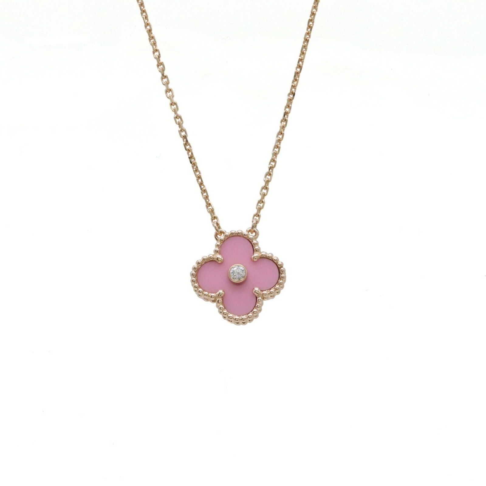 VAN CLEEF & ARPELS ALHAMBRA NECKLACE: Van Cleef & Arpels Alhambra Necklace Brand: Van Cleef & Arpels Type: Necklace Material: None Color: Pink Size: Neck Circumference:41 cm / 16.14'' Accessories: None Accessories Notice: Whe