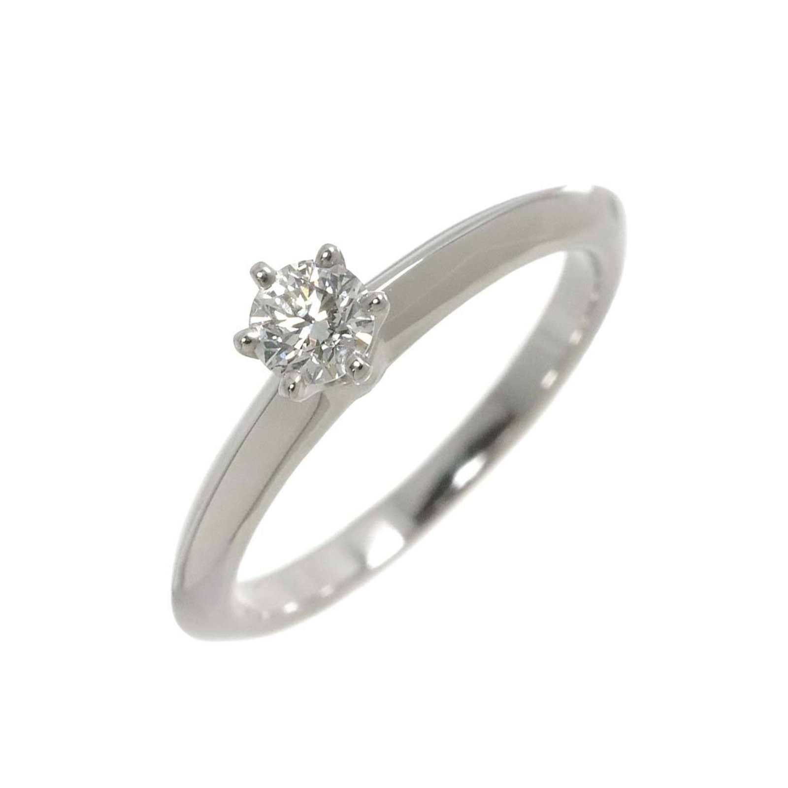 TIFFANY & CO. SOLITAIRE DIAMOND RING: Tiffany & Co. Solitaire Diamond Ring Brand: Tiffany Type: Band ring Material: Platinum 950 Color: None Size: 3.75 Accessories: None Accessories Notice: When purchasing pre-owned goods, pl