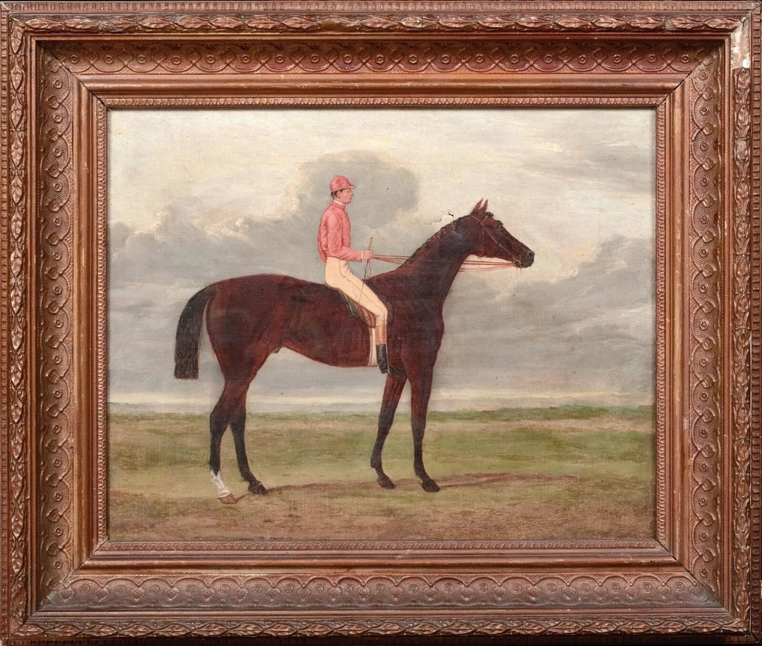 PORTRAIT OF SEFTON EPSOM DERBY OIL PAINTING: Year: 19th century Size: 20" x 17" Medium: Oil Description: An oil painting by John Frederick Herring Sr. depicting Sefton, the 1878 Epsom Derby winner, is part of a 19th-century English horse racing