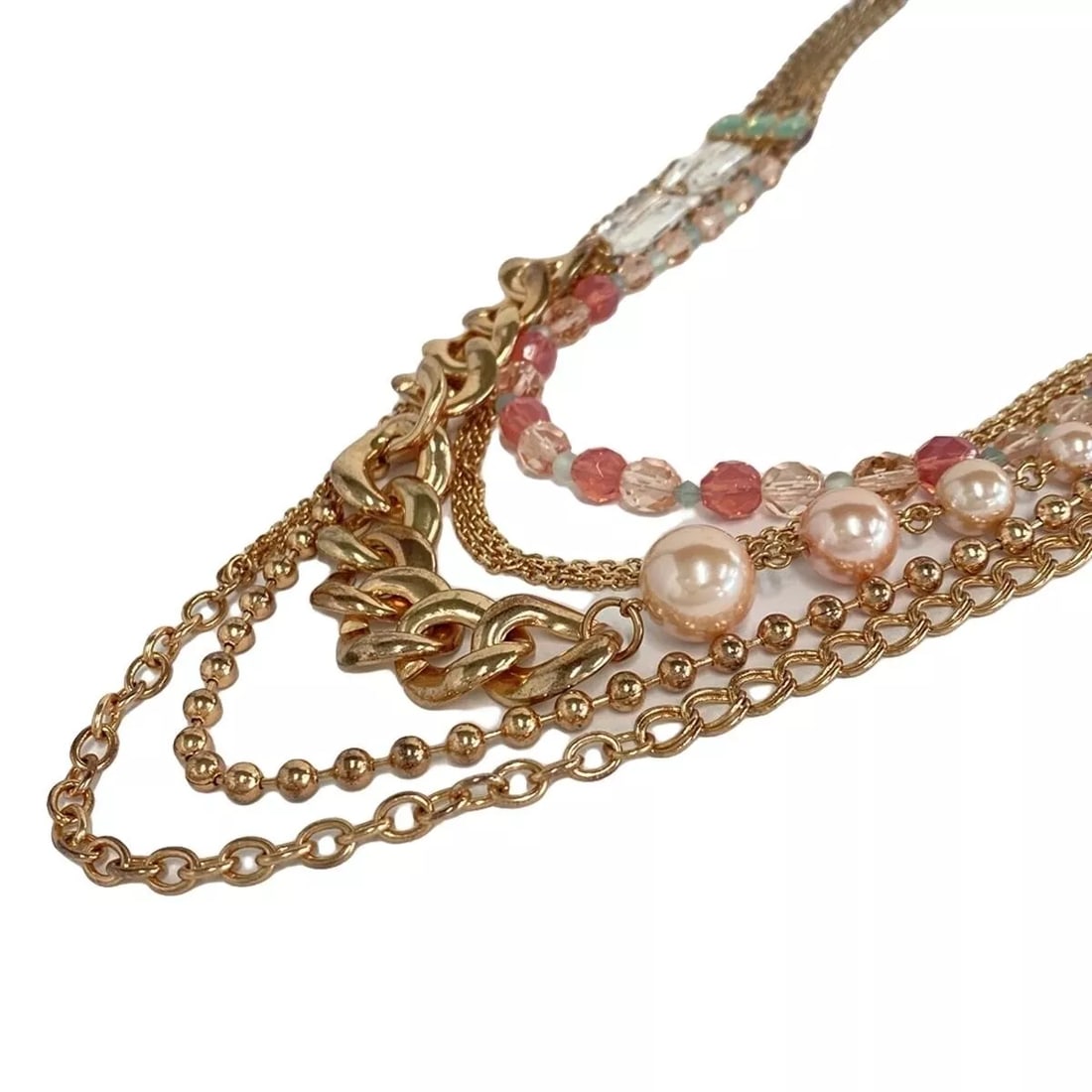 ANNA SUI - MULTI HARDWARE NECKLACE: ANNA SUI - Multi Hardware Necklace Brand: ANNA SUI Type: Necklace Material: Hardware, Plastic, Fake Pearl Color: Rose Gold, Light Green, Multi Size: Top: 0.71 inch (1.8 cm) * 0.63 inch (1.6 cm) Ch