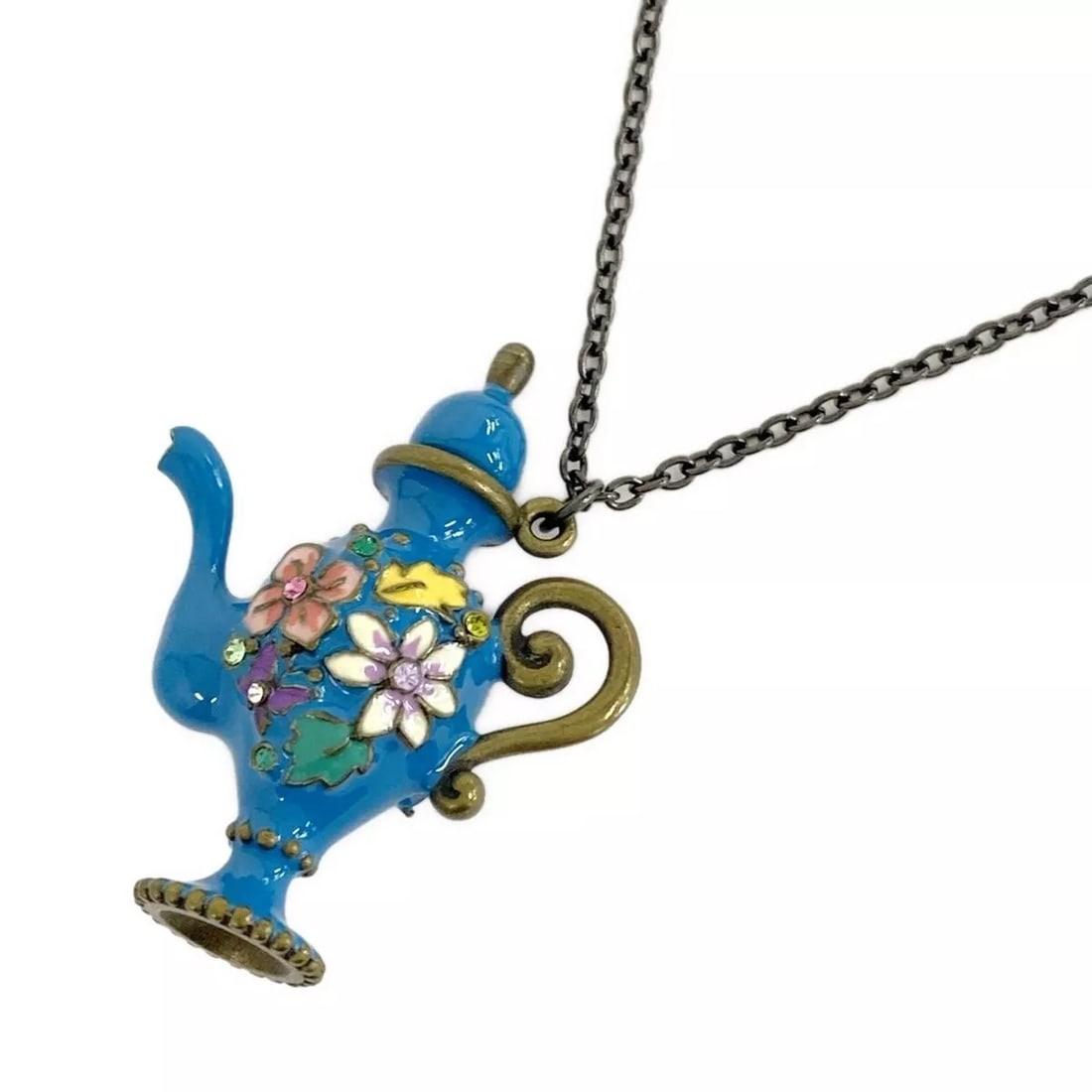 ANNA SUI - GOLD BLUE MULTI HARDWARE ENAMEL LACQUER NECKLACE: ANNA SUI - Gold Blue Multi Hardware Enamel lacquer Necklace Brand: ANNA SUI Type: Necklace Material: Hardware, Enamel lacquer, Rhinestones Color: Gold, Blue, Multi Size: Top: 1.97 inch (5 cm) * 1.