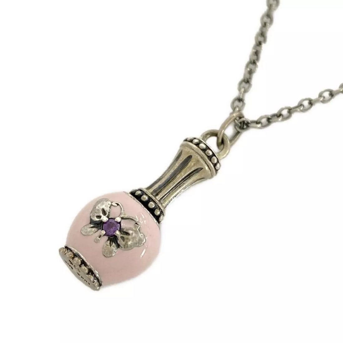 ANNA SUI - SILVER LIGHT PINK CLEAR ENAMELNECKLACE: ANNA SUI - Silver Light Pink Clear EnamelNecklace Brand: ANNA SUI Type: Necklace Material: Silver, Enamel lacquer, Rhinestones Color: Silver, Light Pink, Clear Size: Top: 0.87 inch (2.2 cm) * 0.39