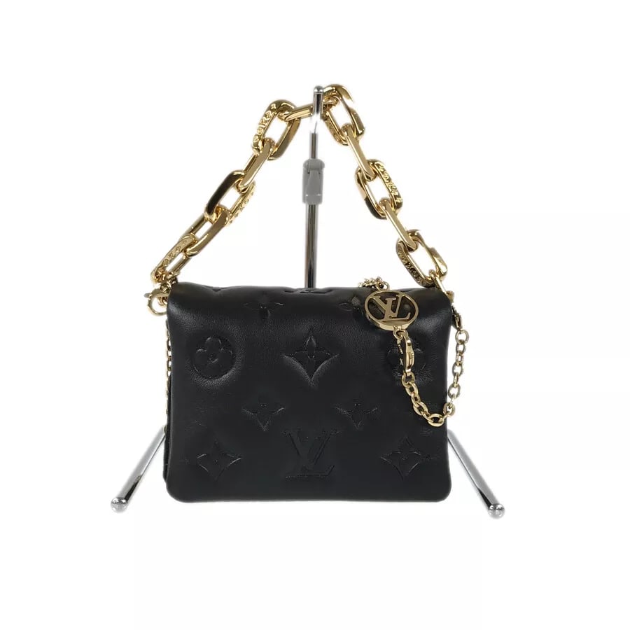 LOUIS VUITTON MONOGRAM EMBOSSED HAND BAG: LOUIS VUITTON Monogram Embossed Hand bag Brand: LOUIS VUITTON Type: Handbag Material: leather Color: Black Size: W: 5.1" H: 3.9" D: 1.6" Handle: 10.2" Shoulder strap: 41.3" Accessories: None <