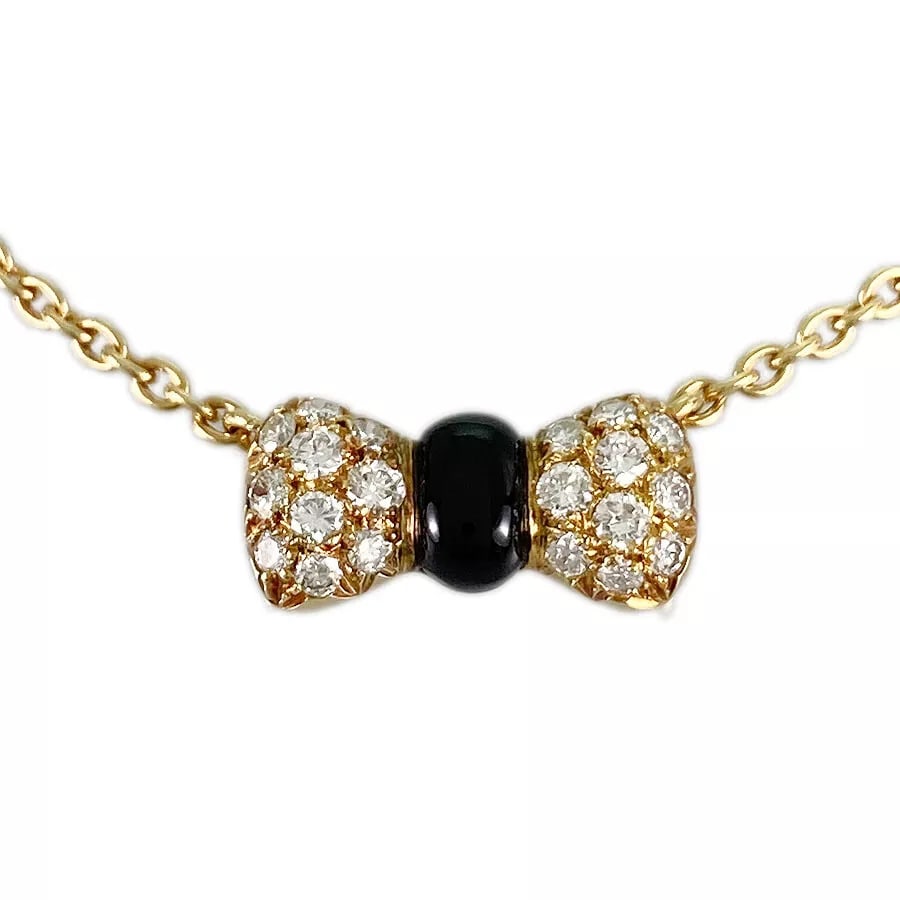 VAN CLEEF & ARPELS NOUPAPILLON NECKLACE: Van Cleef & Arpels Noupapillon Necklace Brand: Van Cleef & Arpels Type: Necklace Material: 18K Yellow Gold Diamond onyx Color: Gold Size: Top size: 7.2mm×14.9mm Necklace full length: 39.5cm Acce