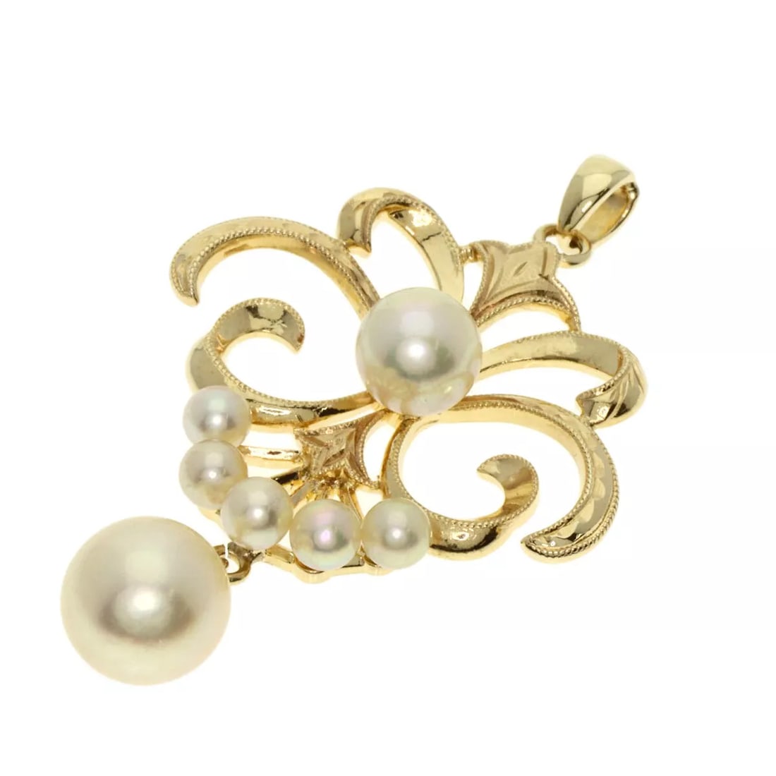 MIKIMOTO PENDANT TOP PEARL PEARL K14: MIKIMOTO Pendant top Pearl Pearl K14 Brand: MIKIMOTO Type: Pendant top Material: K14 Yellow Gold Color: Exterior Color Gold Size: Stone Size:0.1inch/3-7.3mm Top Size:1.4inch/34.6x24.6x7.4mm Length