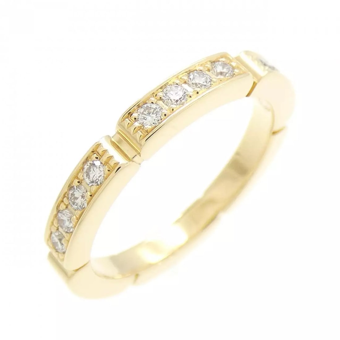 CARTIER MAILLON PANTHERE HALF DIAMOND RING: Cartier Maillon Panthere half Diamond Ring Brand: Cartier Type: Ring Material: 750 Yellow Gold Color: None Size: 4-4.5 Accessories: None Accessories Notice: When purchasing pre-owned good