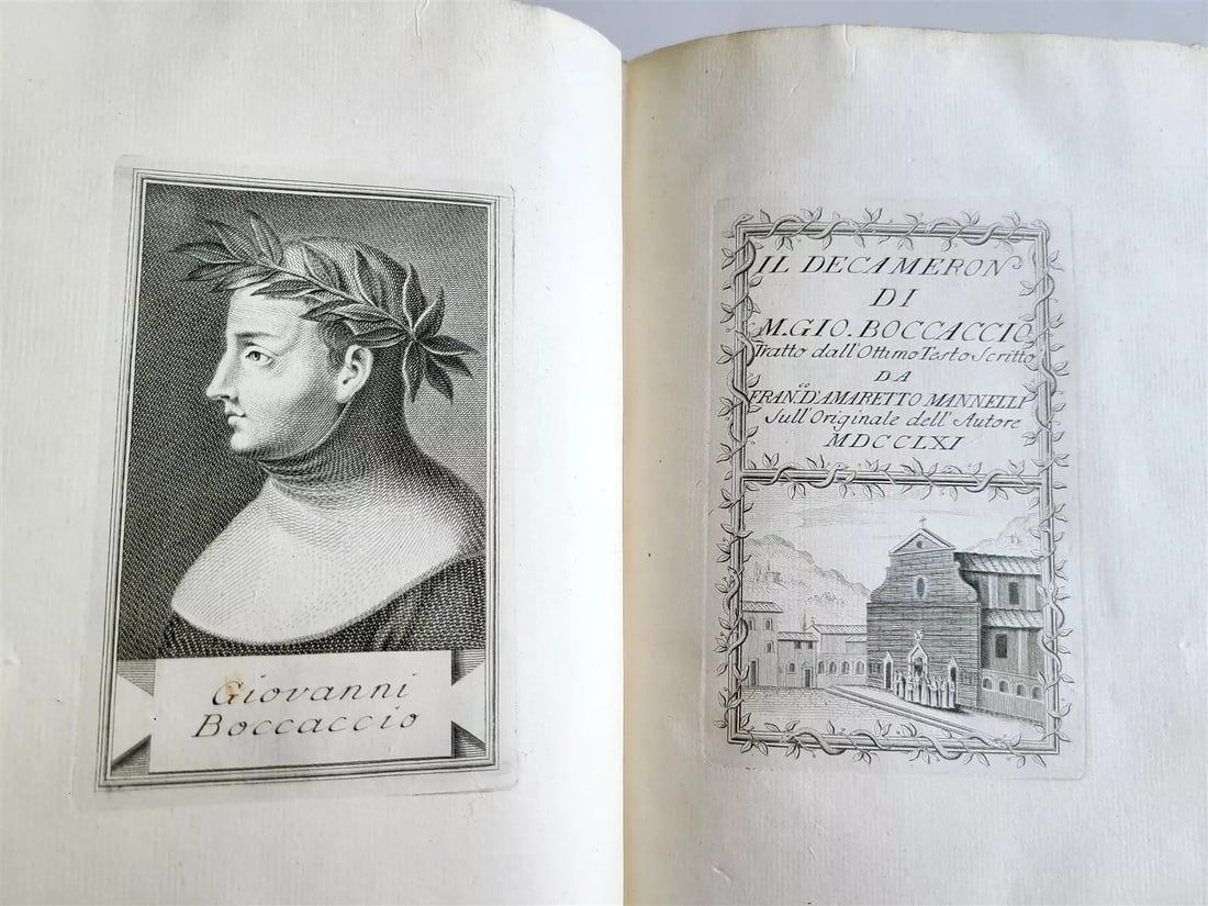 ITALIAN ANTIQUE BOCCACCIO IL DECAMERON, 1761: Year/Century: 18th century Language: Italian Subject: Literature & Fiction Binding: Leather Description: BOCCACCIO, G. Il Decameron. A transcription of the best exam written by F. d'Amaretto Manelli i