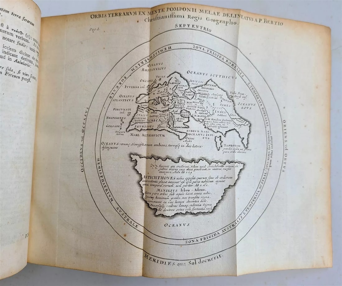 POMPONIUS MELA'S 1748 HISTORY, ILLUSTRATED WITH MAP AND 43 ILLUSTRATIONS: Year/Century: 18th century Language: French Subject: History Binding: Leather Description: MELA POMPONIUS. III. De situ orbis. Cum not. integr. J. Gronovio, H. Barbari, and (...) I. Vossii. Patria Pom
