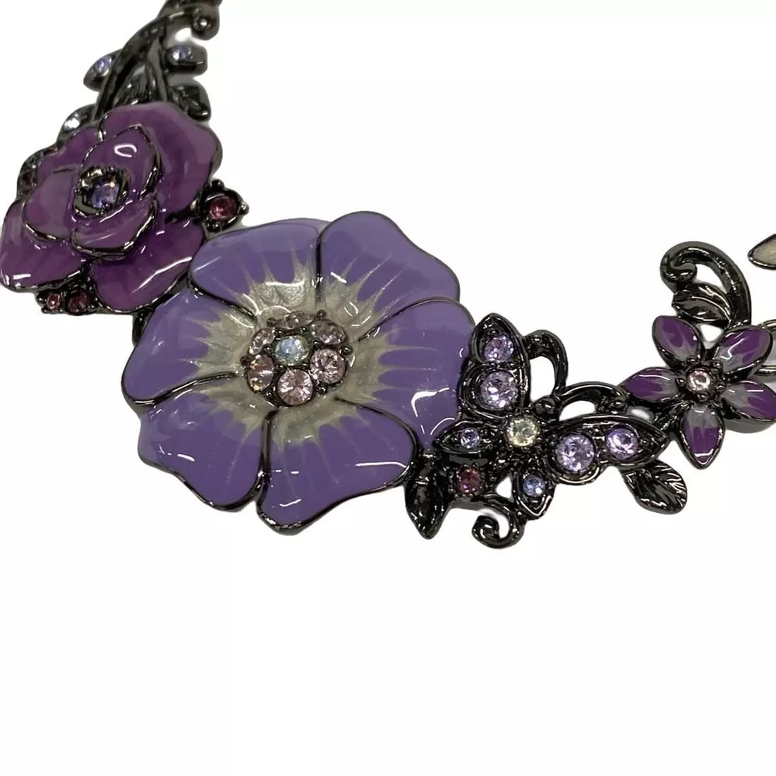 ANNA SUI PURPLE BLACK HARDWARE NECKLACE: ANNA SUI Purple Black Hardware Necklace Brand: ANNA SUI Type: Necklace Material: Hardware Color: Purple, Black Size: Top: 1.18 inch (3 cm) * 2.09 inch (5.3 cm) Chain: 17.52 inch (44.5 cm) - 19.88
