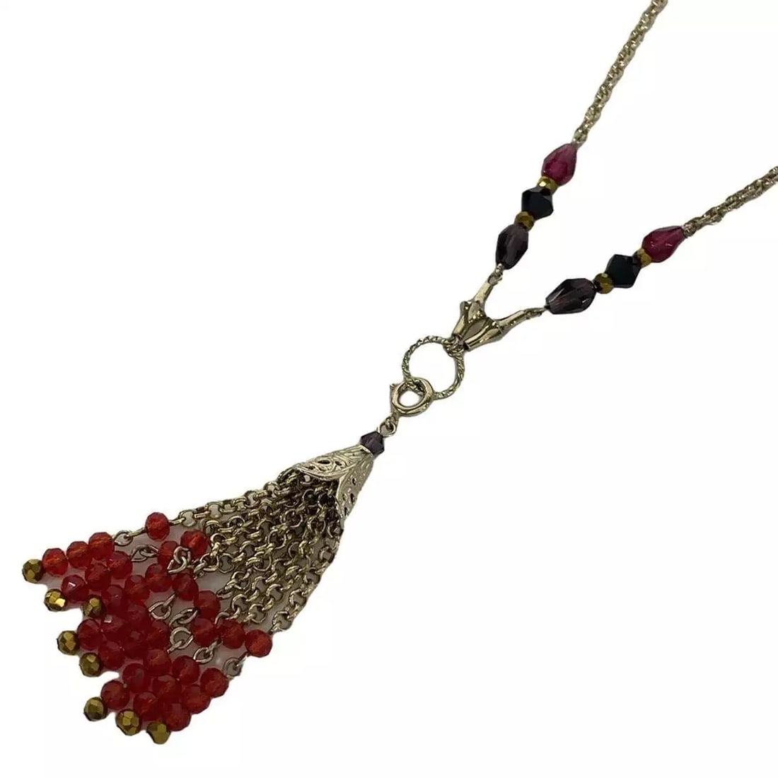 ANNA SUI SILVER RED MULTI HARDWARE RHINESTONES NECKLACE: ANNA SUI Silver Red Multi Hardware Rhinestones Necklace Brand: ANNA SUI Type: Necklace Material: Hardware, Rhinestones Color: Silver, Red, Multi Size: Top: 2.17 inch (5.5 cm) * 0.43 inch (1.1 cm)