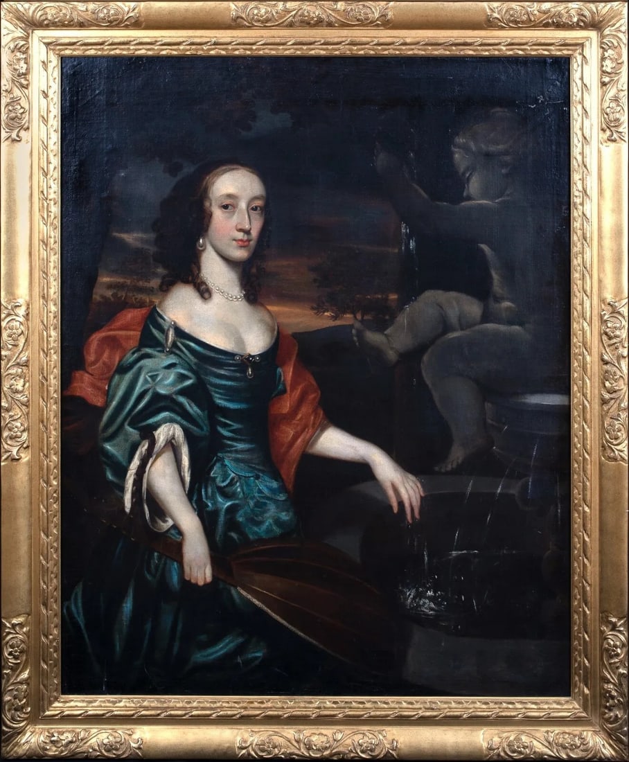 PORTRAIT OF BARBARA VILLIERS OIL PAINTING: Year: 17th century Size: 56" x 47" Medium: Oil Description: Large oil on canvas picture of Barbara Villiers by an Old Master from the 17th century. A beautiful and well-preserved painting of the Duche